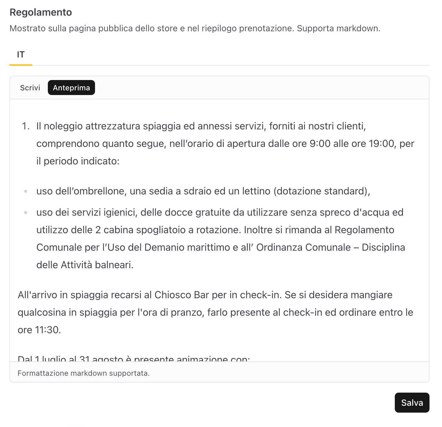 Editor con anteprima del regolamento